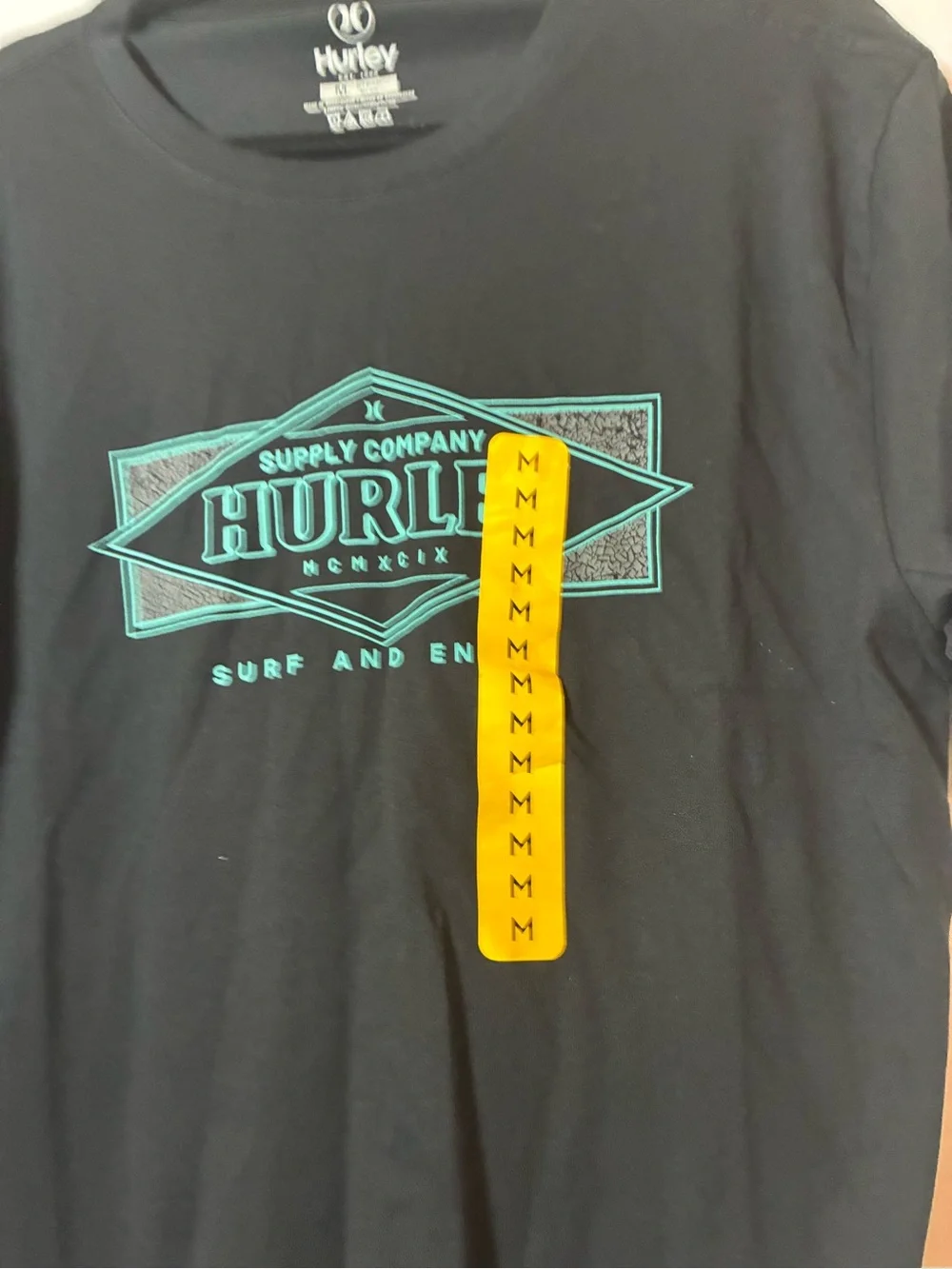 Hurley Black Short Sleeve Tee with Teal Geometric Logo